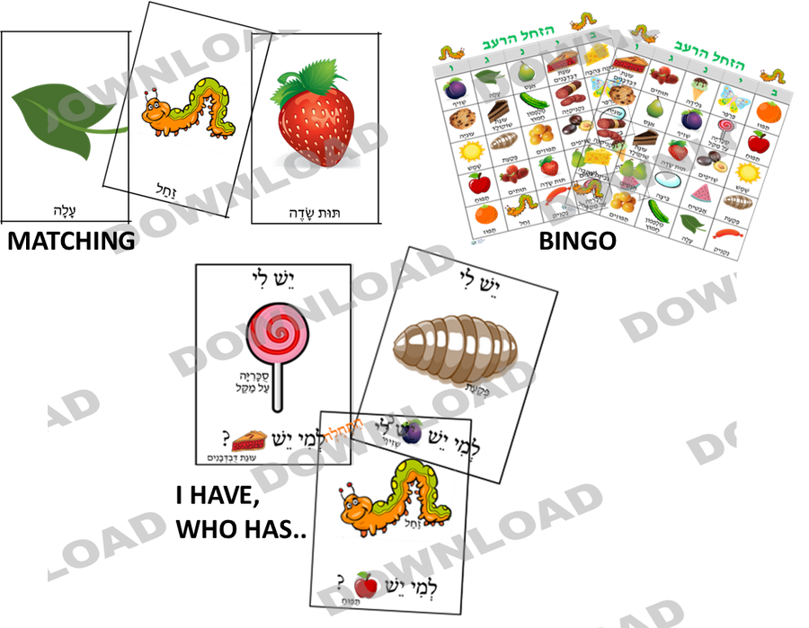 The Very Hungry Caterpillar-3 Hebrew Vocabulary Games (a downloadable item)