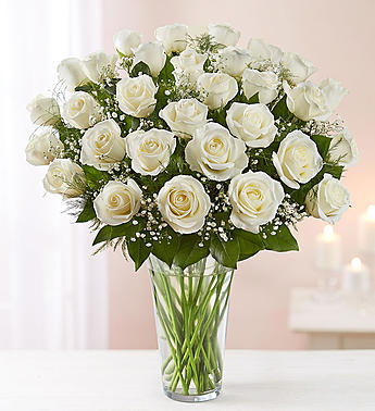 24 White Roses Vased
