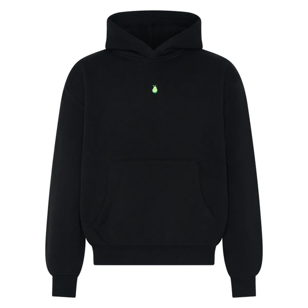 Pear Box Fit Fleece Hoodie - Black