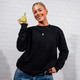 Pear Box Fit Fleece Crew - Black