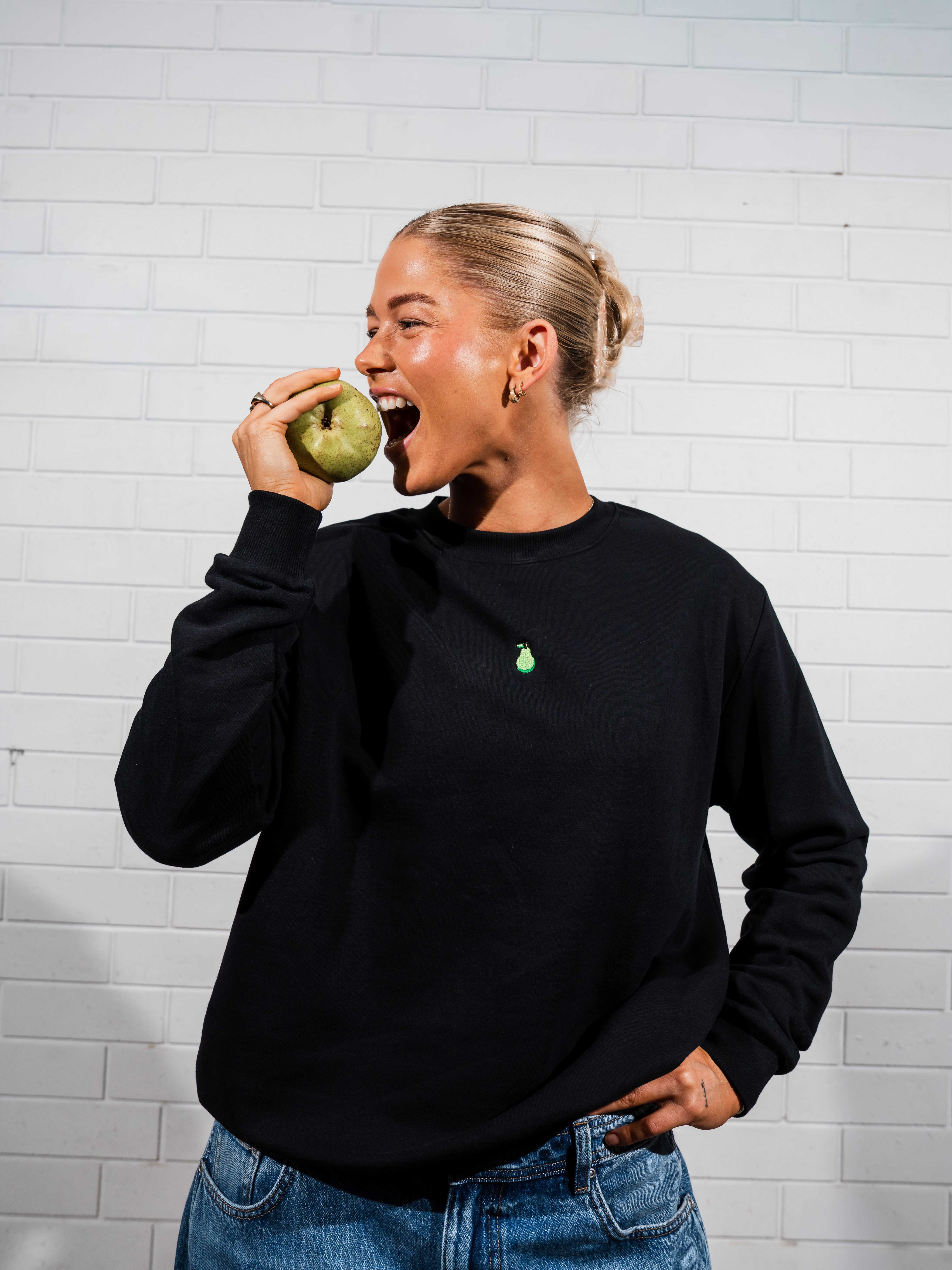 Pear Box Fleece Crew - Black