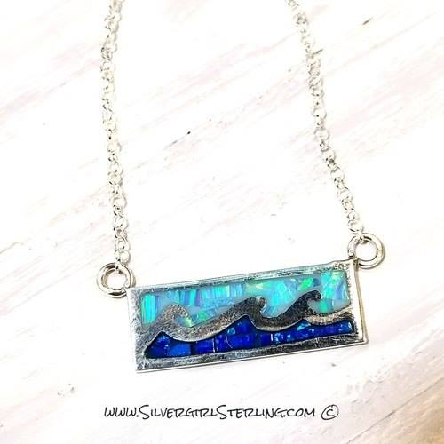 Ocean Waves Opal and Sterling Necklace | Sterling Silver Beach and Sea Life Jewelry