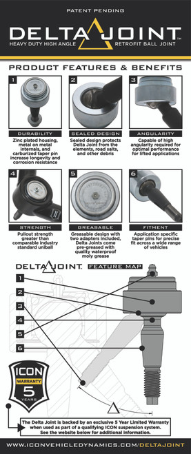 ICON 2004+ Ford F-150 / 2010+ Ford Raptor Non-ICON Upper Control Arm 1in Retrofit Delta Joint Kit