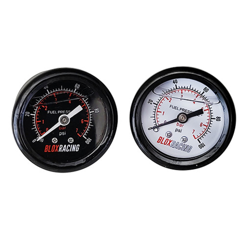 BLOX Racing Liquid-Filled Fuel Pressure Gauge 0-100psi (White Face)