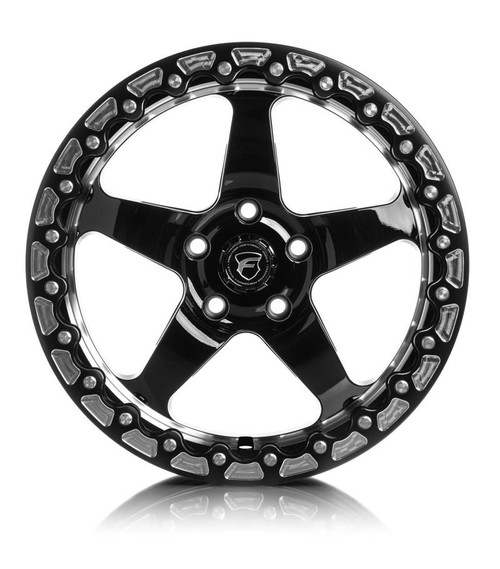 Forgestar F001 18X12 D5 Beadlock 5X120.65 ET56 BS8.8 Gloss Black w/ Machine Lip 78.1