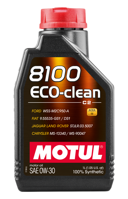 Motul 1L Synthetic Engine Oil 8100 Eco-Clean 0W30 12X1L - C2/API SM/ST.JLR 03.5007 - 1L - Case of 12