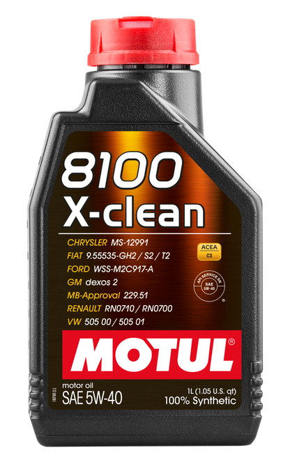 Motul 1L Synthetic Engine Oil 8100 5W40 X-CLEAN C3 -505 01-502 00-505 00-LL04 - Case of 16