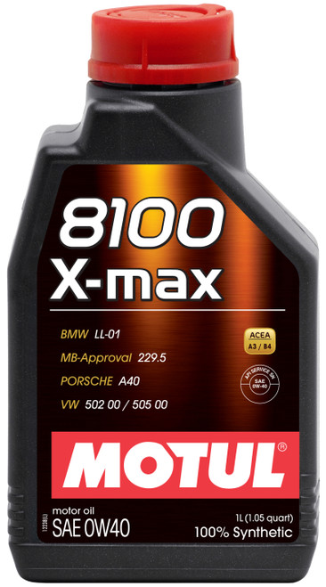 Motul 1L Synthetic Engine Oil 8100 0W40 X-MAX - Porsche A40 - Case of 20