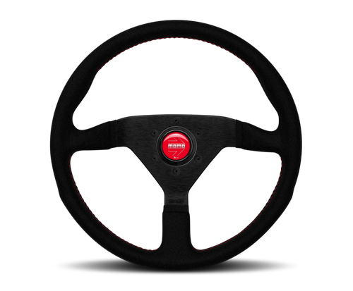 Momo Montecarlo Alcantara Steering Wheel 320 mm - Black/Red Stitch/Black Spokes