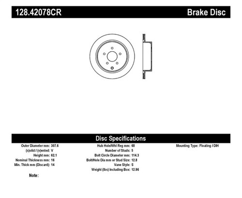 StopTech 03-12 Infinity FX35 Drilled Sport Right Rear Cryo Rotor