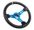 NRG Reinforced Steering Wheel (350mm / 3in. Deep) Blk Leather w/Blue Circle Cutout Spokes