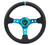 NRG Reinforce Steering Wheel (350mm / 3in. Deep) Blk Leather, Teal Center Mark w/ Teal Stitching