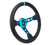 NRG Reinforce Steering Wheel (350mm / 3in. Deep) Blk Leather, Teal Center Mark w/ Teal Stitching