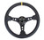 NRG Reinforced Steering Wheel (350mm / 3in. Deep) Blk Leather w/Blk Cutout Spoke/Yellow Center Mark