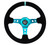 NRG Reinforced Steering Wheel (350mm/ 3in. Deep) Black Suede/ Teal Center Mark/ Teal Stitching