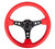 NRG Reinforced Steering Wheel (350mm / 3in. Deep) Red Leather/Blk Stitch w/Blk Circle Cutout Spokes