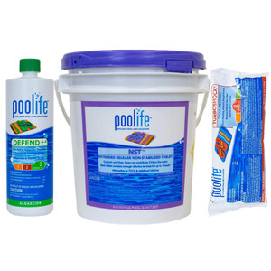 Poolife Kit | 20.6 lb NST Tablets - 12 lb TurboShock - 2 Quarts Defend+ Poolife Kit | 20.6 lb NST Tablets - 12 lb TurboShock - 2 Quarts Defend+