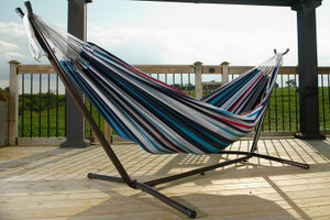 Vivere Brazilian Style Double Hammock with 9 ft. Stand - Denim