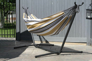 Vivere Brazilian Style Double Hammock with 9 ft. Stand - Desert Moon