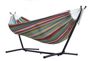 Vivere Polyester Rope Double Hammock with 9 ft. Stand - Ciao Vivere Polyester Rope Double Hammock with 9 ft. Stand - Ciao