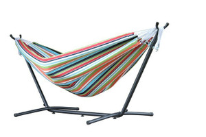 Vivere Brazilian Sunbrella Double Hammock with 9 ft. Stand - Confetti Vivere Brazilian Sunbrella Double Hammock with 9 ft. Stand - Confetti