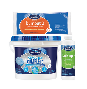 BioGuard Kit - 25 lbs SilkGuard Complete Tabs - 24 lbs Burnout 3 - 3 Back-Up 2 Algaecide BioGuard Kit - 25 lbs SilkGuard Complete Tabs - 24 lbs Burnout 3 - 3 Back-Up 2 Algaecide