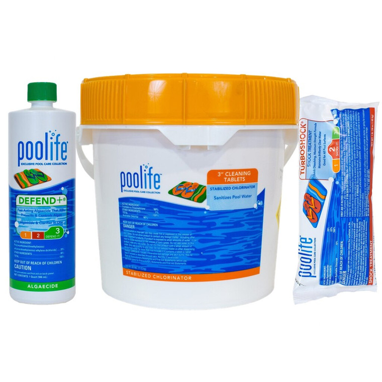 Poolife Kit 50 lbs 3" Tablets | 24 lbs Shock | 3-32oz Defend+