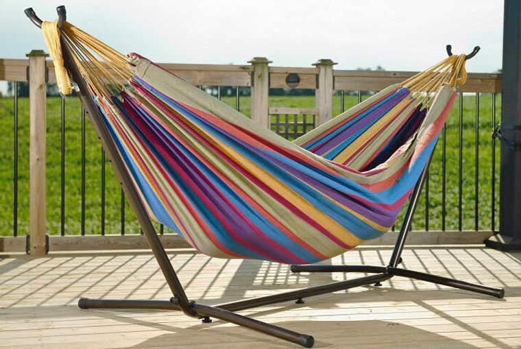 Vivere Brazilian Style Double Hammock with 9 ft. Stand - Tropical