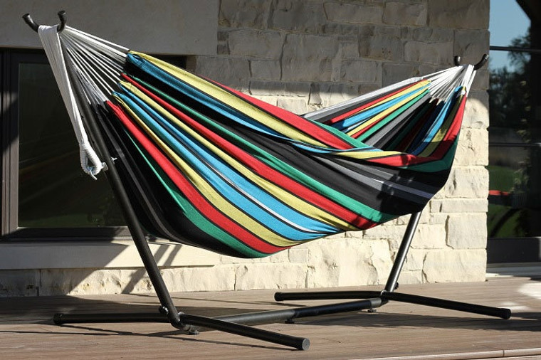 Vivere Brazilian Style Double Hammock with 9 ft. Stand - Rio Night