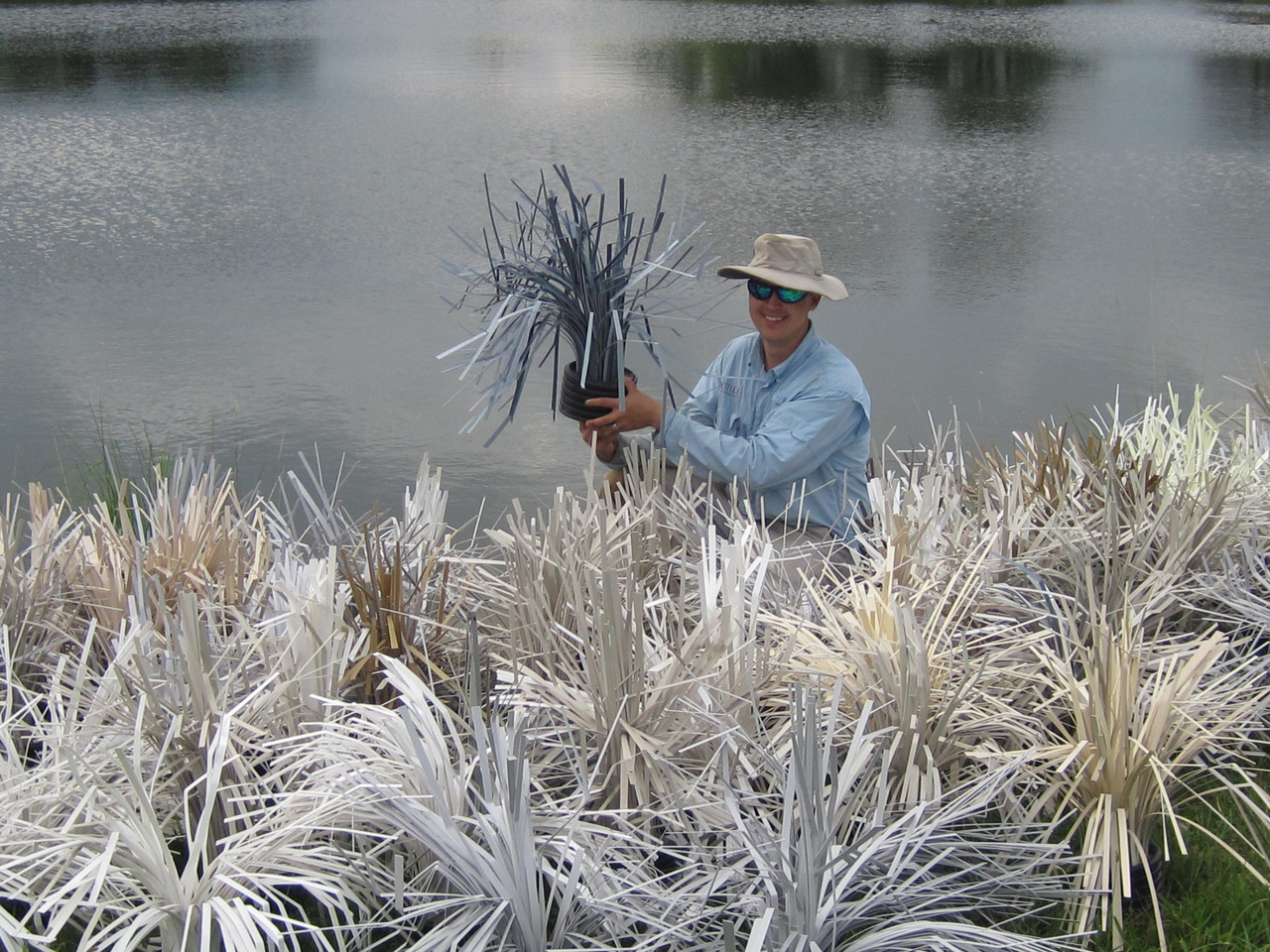 DIY artificial fish habitat placed before water returns