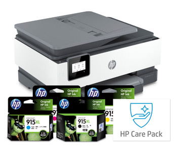 BUNDLE HP OfficeJet 8010e 18ppm A4 Wireless All-in-One Printer + 915XL High Yield Ink Set (Black & Colours) + 3 Year Warranty Care Pack