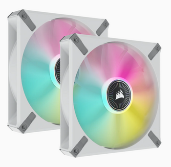 CORSAIR ML140 RGB ELITE, 140mm Magnetic Levitation RGB Fan with AirGuide, 2-Pack with Lighting Node CORE, White Frame