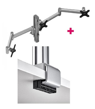 Atdec AWMS-3-13714 Triple 5.11&quot; and 27.95&quot; Monitor Arms on 15.75&quot; Post and C Clamp Desk Fixing, Silver