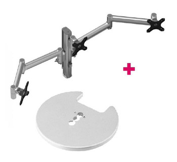 Atdec AWMS-3-13714 Triple 5.11&quot; and 27.95&quot; Monitor Arms on 15.75&quot; Post and Grommet Clamp Desk Fixing, Silver