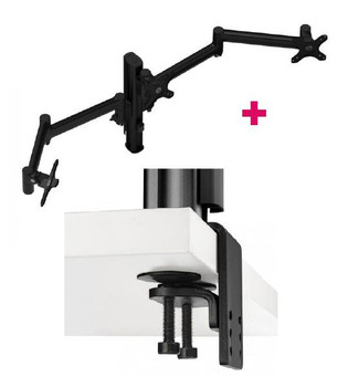 Atdec AWMS-3-13714 Triple 5.11&quot; and 27.95&quot; Monitor Arms on 15.75&quot; Post and Heavy-Duty F Clamp Desk Fixing, Black