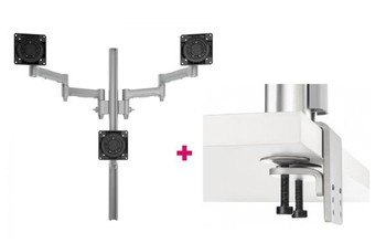 Atdec AWMS-3-TH467 Triple Monitor &quot;Stack&quot; Desk Mount and Heavy-Duty F Clamp Desk Fixing, Silver