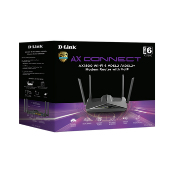 D-Link AX1800 Wi-Fi 6 VDSL2/ ADSL2+ Modem Router with VoIP
