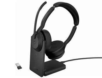 JABRA WIRELESS EVOLVE2 55 MS STEREO BLUETOOTH ANC HEADSET W/CHARGING STAND+LINK390A,USB-A