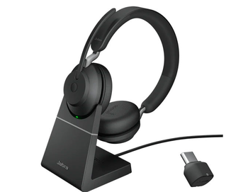 JABRA WIRELESS EVOLVE2 65 UC STEREO BLUETOOTH HEADSET W/CHARGING STAND+LINK 380C BT,USB-C