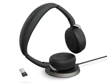 JABRA WIRELESS EVOLVE2 65 FLEX MS STEREO BT HEADSET W/CHARGING STAND + LINK390A, USB-A