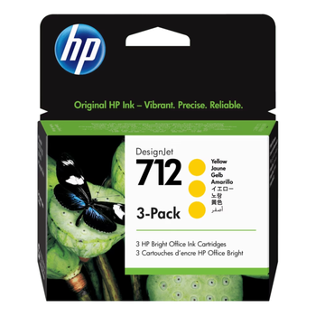 HP 712 3-pack 29-ml Yellow Ink Cartridges for DesignJet T230/T250/T650/STUDIO