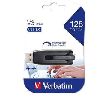 Verbatim Store'n'Go V3 USB 3.2 SuperSpeed Drive 128GB - Backup Storage, Grey, Windows, Mac, Linux Compatible.