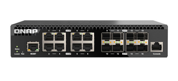 QNAP QSW-M3216R-8S8T, Management Switch, 16 port of 10GbE port speed, 8 port SFP+, 8 port  10gbE RJ45, half-rackmount design, 2 Years WTY