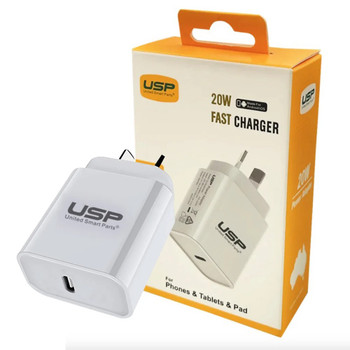 USP 20W USB-C PD Fast Wall Charger - White, Fast Charging, Safety Certified, Universally Compatible, Lightweight and Portable, 5 Years Warranty