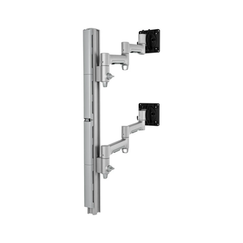 Atdec Dual Stacked Ultrawide Monitor Mount with Swing Arms - Grommet Clamp - Silver