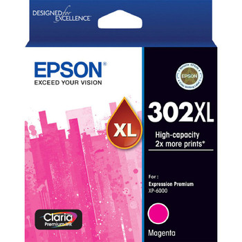 Epson 302XL Claria Premium High Yield Magenta Ink Cartridge Genuine for XP-6000