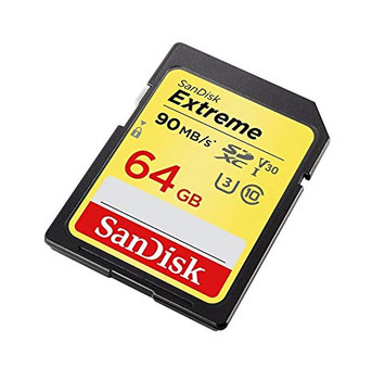 SanDisk Extreme SDXC, SDXVE 64GB, V30, U3, C10, UHS-I, 90MB/s R, 40MB/s W, 4x6, Lifetime Limited