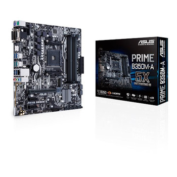 ASUS PRIME-B350M-A, AMD Ryzen Socket AM4, 4 x 2666MHz DDR4, 6x SATA3, 1x M.2 Socket 3, Realtek Gigabit LAN, Realtek ALC887, HDMI, DVI-D, D-Sub, mATX