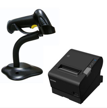 Epson TM-T88VI-241 Thermal Receipt Printer Built-in Ethernet, USB, Serial, With PSU, bundled with Birch Barcode scanner 24POSBZ-188II and the stand