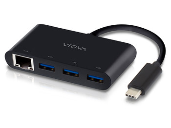 VROVA USB-C to Gigabit Ethernet & USB 3. 0 SuperSpeed 3 Port USB Hub - BLACK